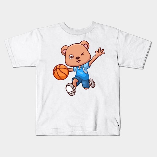 Basketball Bear Cute Cartoon Kids T-Shirt by GumregaStd